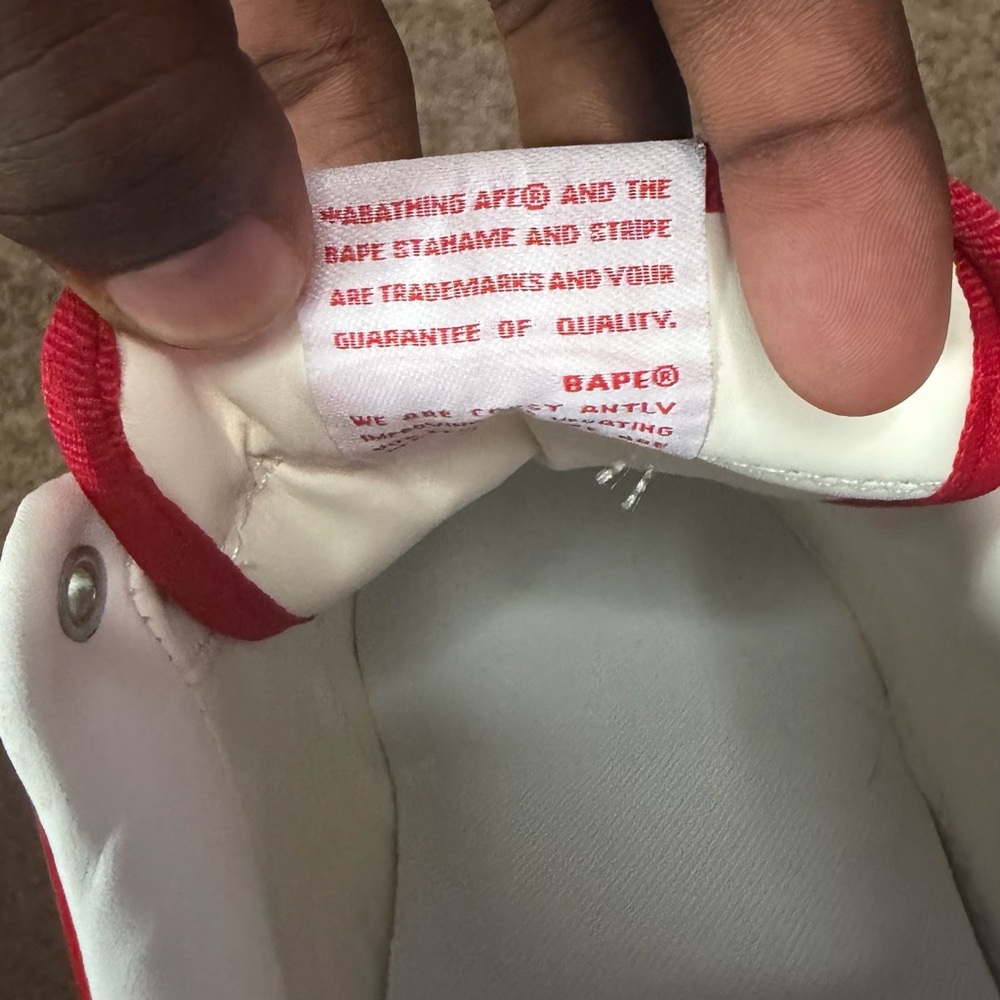 Bape Red and White High-Top Sneakers